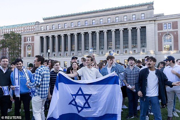 Pro-Israel students participate in a demonstration in support of Israel amid the ongoing conflict in Gaza, at Columbia University in New York City