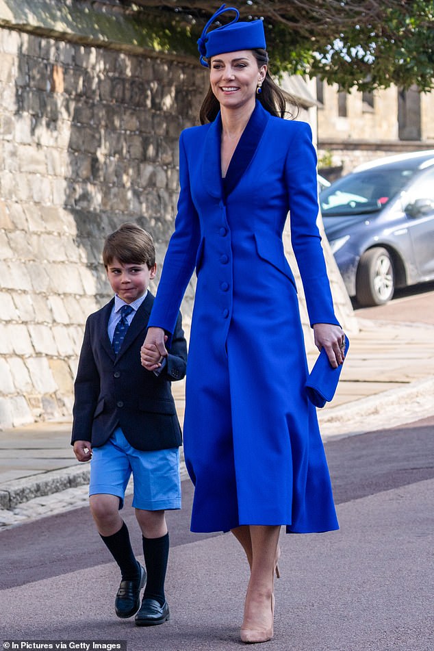 At first glance, there's nothing amiss as co-ordinated Kate and Louis arrive for the Easter Morning Service at St George's, Windsor