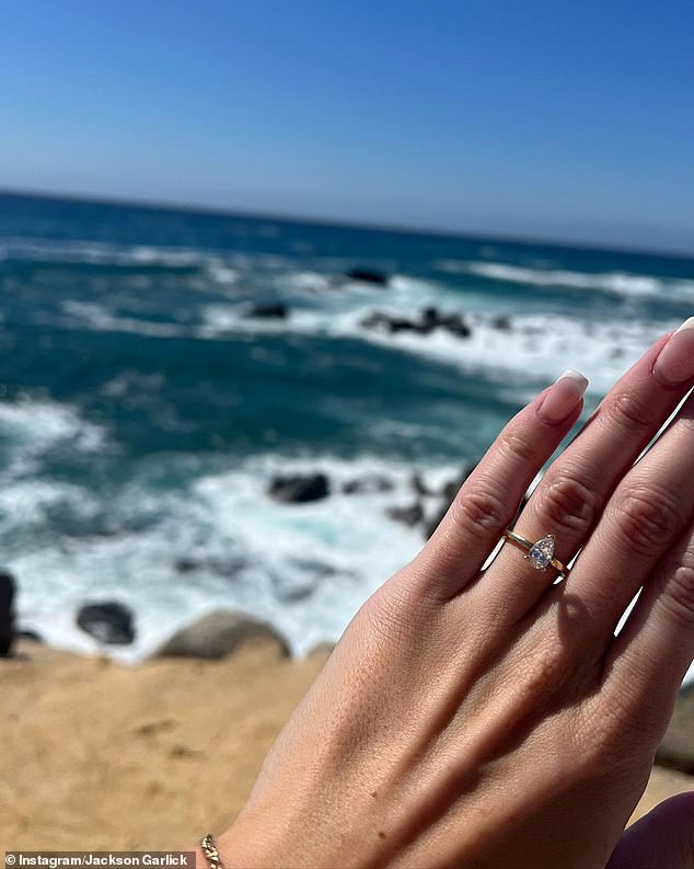 Sharing the happy news on Sunday, Jackson took to Instagram to share photos of himself and his model fiancée showing off their new diamond ring on the beach