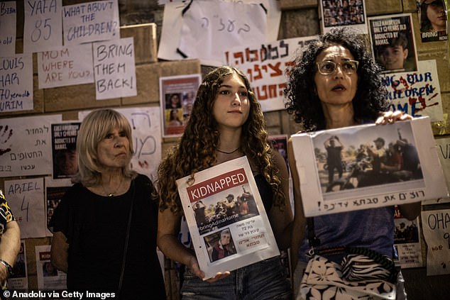 The protest continued into Saturday night as family members of those kidnapped by Hamas called on the Israeli government to do more to bring back their loved ones