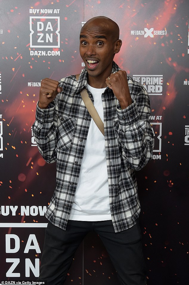 Rumours: Sir Mo Farah was seen holding his fists up as he joked on the black carpet after arriving at the event