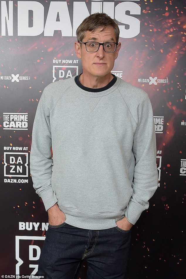 Ant eye: Documentary filmmaker Louis Theroux cut a casual figure in a gray jumper and denim jeans on the black carpet arrivals at the boxing event