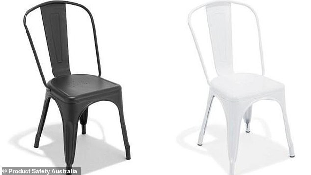 The metal chairs (pictured) were first recalled in 2016 after a defect was discovered on the inside of the lower legs of the chair which could cause a 'trap or crack'