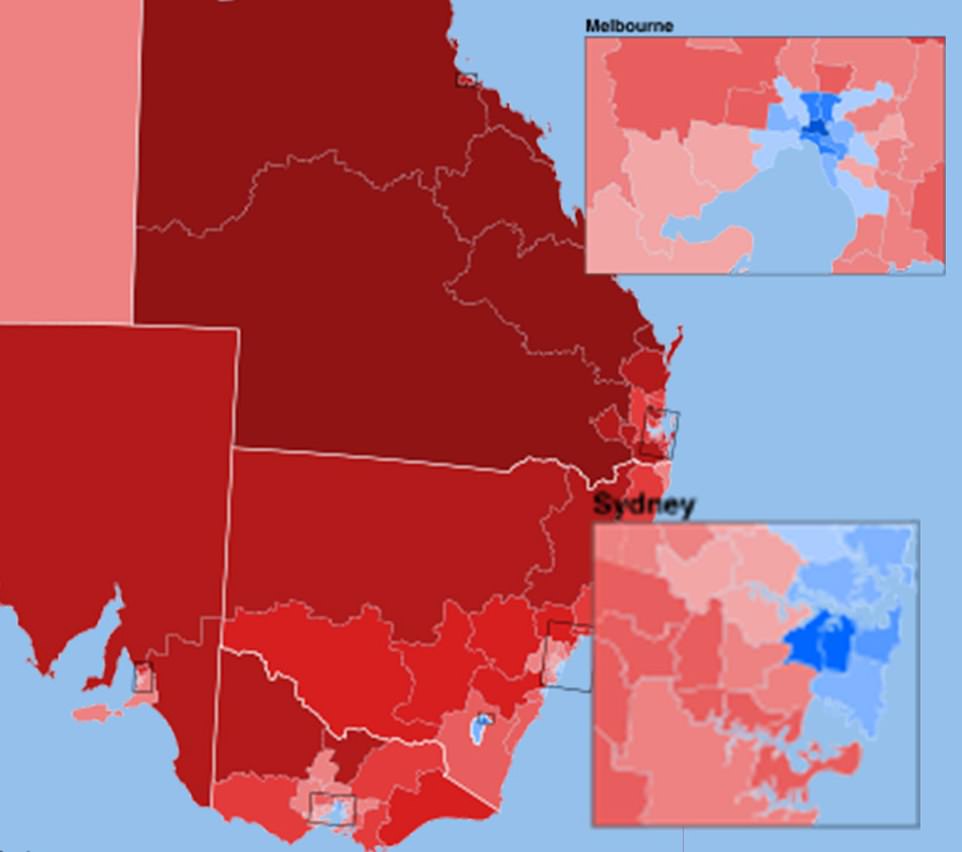 Rural areas overwhelmingly voted No, compared to some more densely populated, inner-city areas in the country where Australians strongly supported the vote 