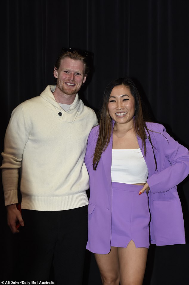 The event, hosted by Showpo CEO Jane Wu and General George, saw hundreds of women gather to discuss their growing business empires and share wine tips.  (Jane pictured with Shark Tank co-star David Fogarty)