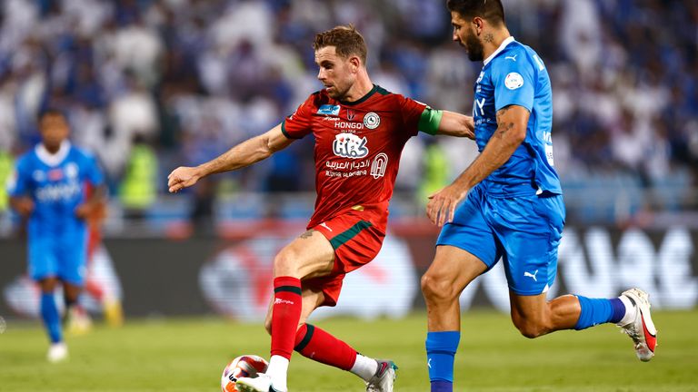 Jordan Henderson in action against Aleksandr Mitrovic in the Saudi Pro League