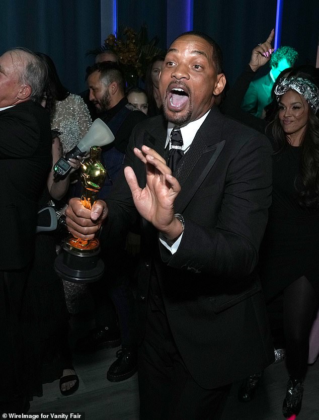 Smith was spotted celebrating at the Vanity Fair Oscar party after the show