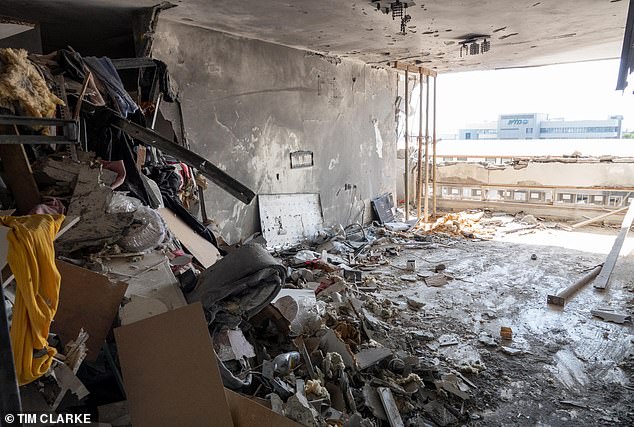 An apartment was hit by Hamas rockets in the city of Ashkelon, Israel, near Gaza