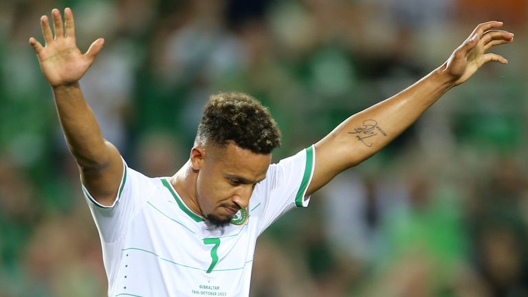 Callum Robinson celebrates after scoring fourth for Ireland