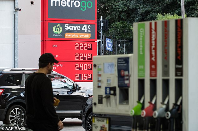 The Reserve Bank meeting on October 3 came four days before Hamas's terrorist attack on Israel, which has fueled fears of higher crude oil and petrol prices.  Petrol prices rose 14 per cent in the year to August, with E10 unleaded petrol now selling for more than $2 per liter (pictured is a Sydney petrol station)