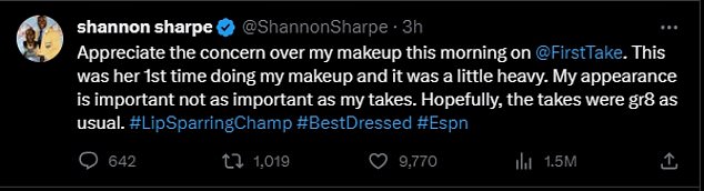 1697521110 463 Shannon Sharpe addresses make up mishap after First Take analyst goes