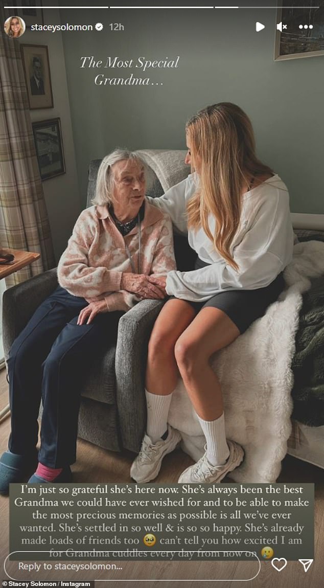 Precious time: The Loose Women star posted a sweet snap of herself cuddling with her grandmother at Pickle Cottage, where she lives with husband Joe Swash