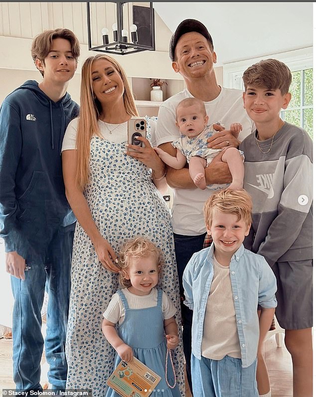 Family: Stacey shares Belle, eight months, and Rose, two, with Joe, 41, as well as their youngest son Rex, four.  The TV personality also has two other sons, Layton, 10, and Zachary, 14, from two previous relationships