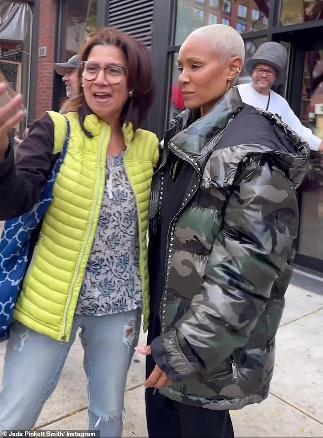 Fangirl: The Nutty Professor star took time to pose for photos with fans in the Bronx on Monday, wearing a puffy camouflage-style jacket