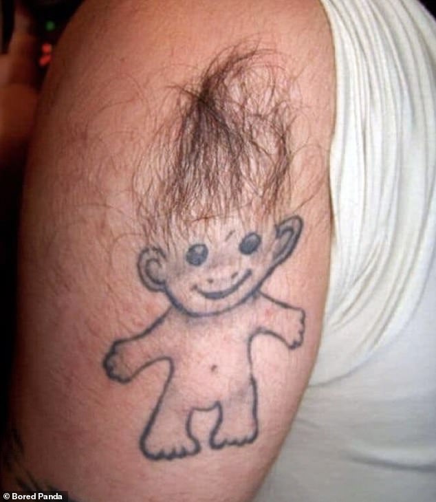 Another person decided to get a troll tattoo, but left some body hair in the perfect position for his beard