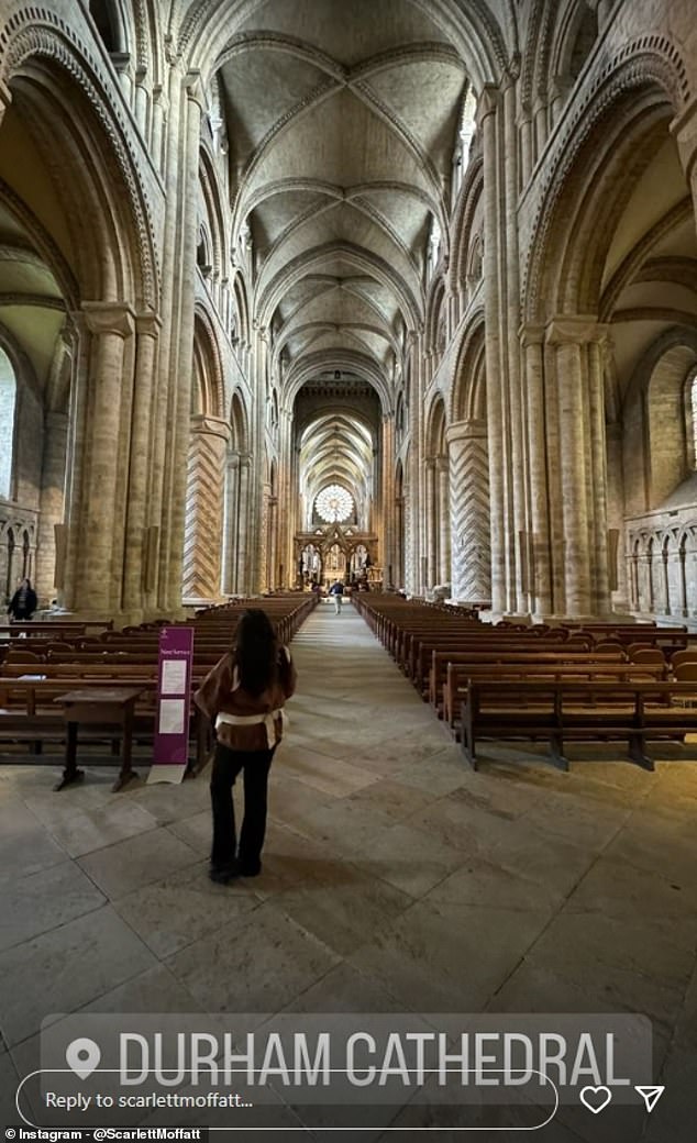 Low-key day: The presenter ended low-key celebrations by taking a family trip to Durham Cathedral with her partner and child