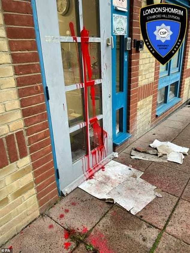 A vandal threw red paint over the Beis Chinuch Lebonos girls' school in Hackney, which police are investigating as a 'hate crime'