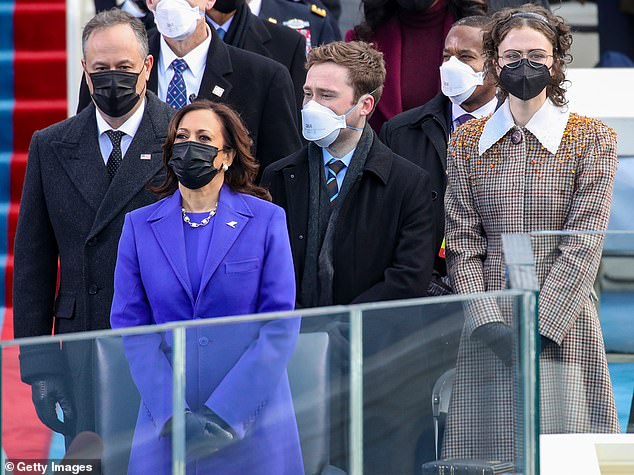 Doug, Kamala, Cole and Ella are seen at the 2021 inauguration, when their stepmother became the first female vice president