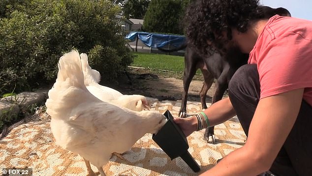 Martin's favorite activity is taking care of his six chickens in the backyard.  Cuddling them and feeding them seeds can help ease his depression and anxiety, his mother said