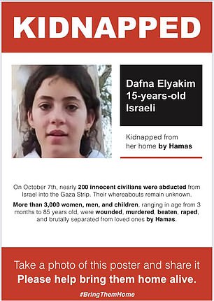 A poster calling for help in finding kidnapped Dafna Elyakim