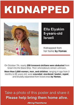 A poster calling for help in finding kidnapped Ella Elyakim