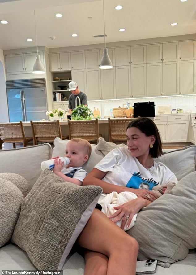 His wife Hayley: The couple, who have been married for more than five years and have expressed their desire to start a family, took turns cuddling the newborn and bonding with the Kennedys' 18-month-old son Rayver