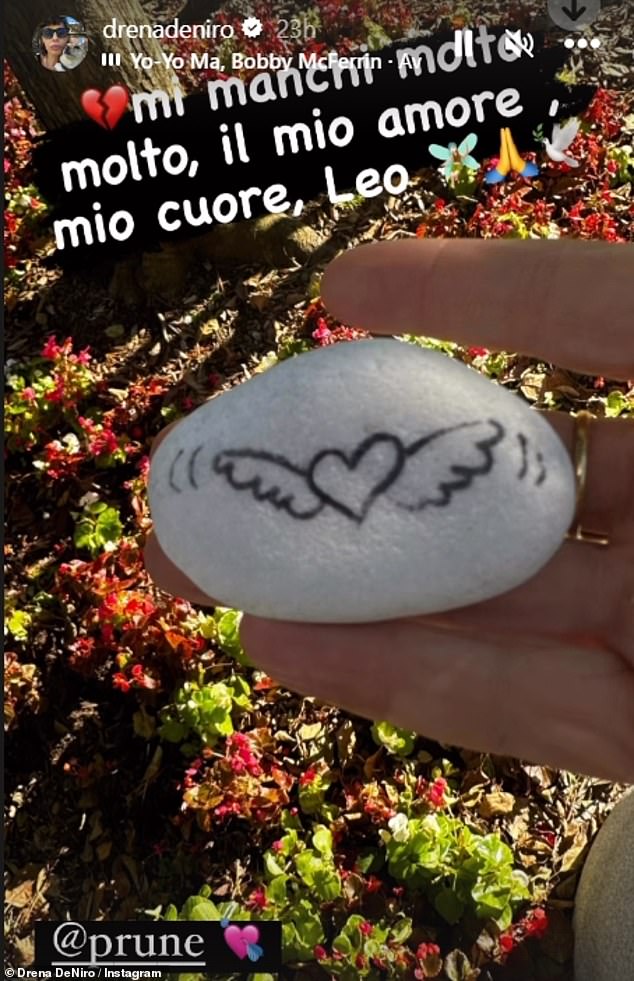 Grief: Drena shared a series of photos from her somber day at the cemetery, including one of a rock with hearts drawn on it with wings