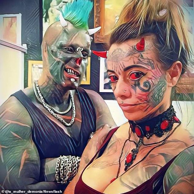 His wife specializes in body modifications and also helped him achieve his unique look