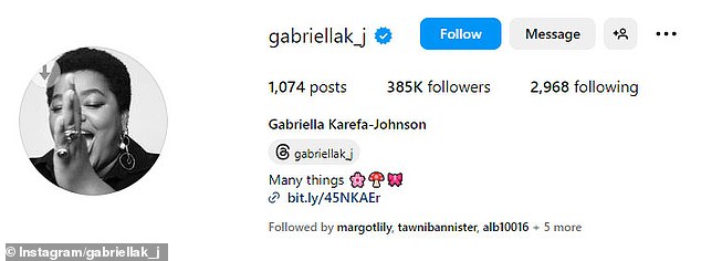 Karefa-Johnson's Instagram bio was changed on Tuesday from 