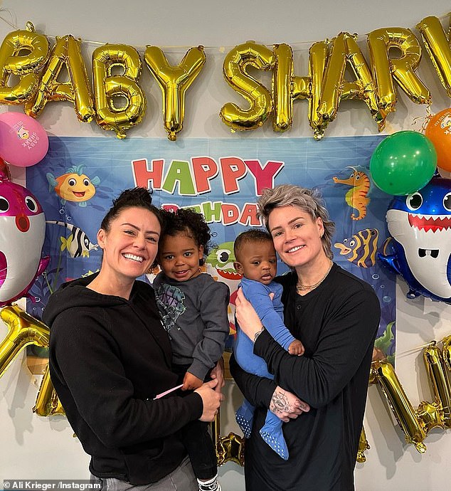 Parents together: They are co-parents to two young children - daughters Sloane Phillips Krieger-Harris, 2;  and son Ocean Maeve Krieger-Harris, 15 months — whom they adopted in 2021 and 2022.