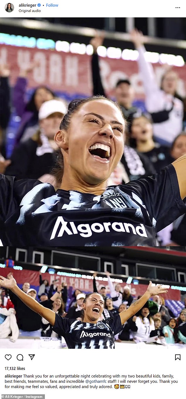 In good spirits: She also shared a snap of herself celebrating a football match win