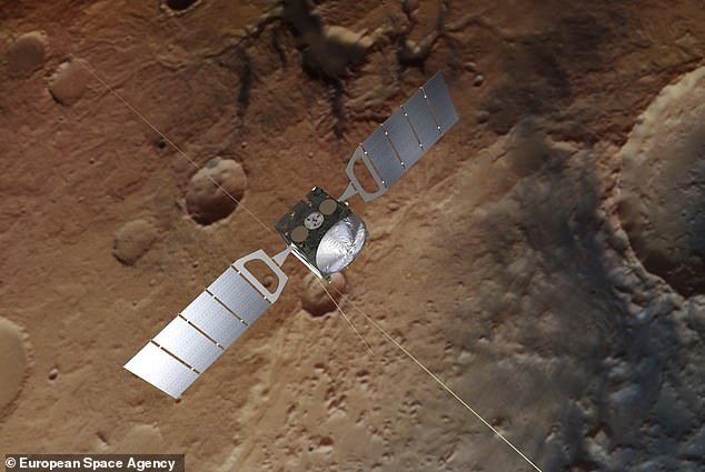 Orbiter: The video was compiled with the help of images taken by the European Space Agency's Mars Express spacecraft (pictured), which has been mapping the surface of Mars for two decades.