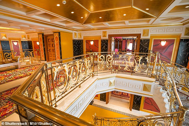 The luxurious accommodation is spread over two levels, with marble and 22-carat gold accents