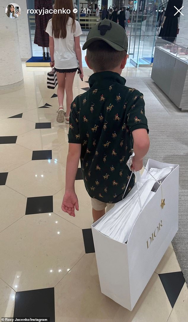 In other photos Roxy shared, her son Hunter, nine, was seen carrying a Dior bag