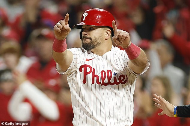 Kyle Schwarber hit two of Philadelphia's three solo home runs in the lopsided victory