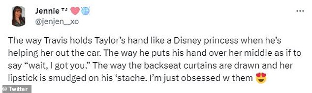 A little privacy: Another wrote: 'The way the curtains are drawn in the backseat and her lipstick is smeared on his 'stache