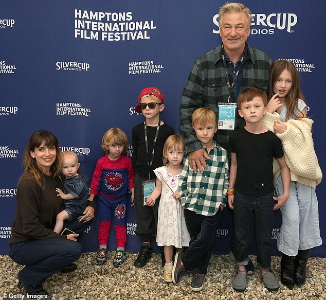 Baldwin, his wife Hilaria and their seven of their eight children at a film festival in East Hampton on October 7.  If convicted, the father and actor could face up to 18 months in prison