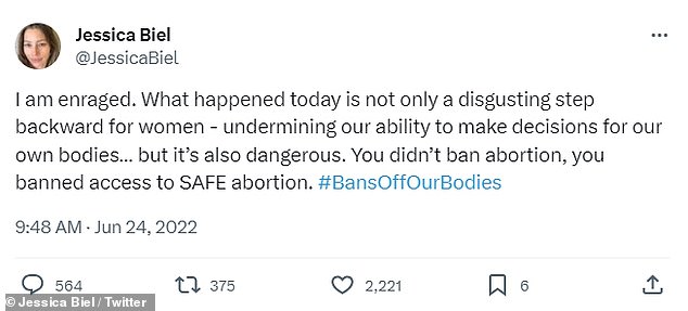 Timberlake reposted this tweet from wife Jessica Biel after Roe v. Wade was overturned