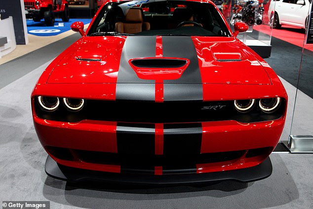 Dodge Challenger SRT Hellcat is on display at the 108th annual Chicago Auto Show at McCormick Place in Chicago, Illinois.  The Hellcat version is one of the most likely stolen