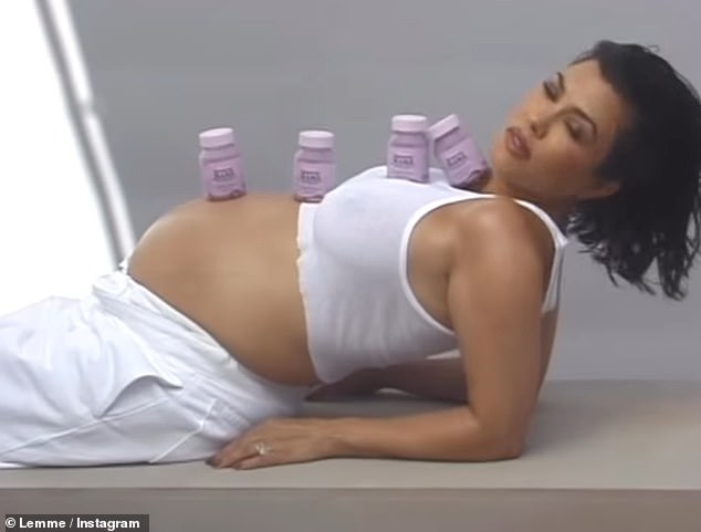 New product: She posed with her new prenatal vitamin, called Lemme Mama, sitting on her belly for a few snaps as she announced her exciting new venture