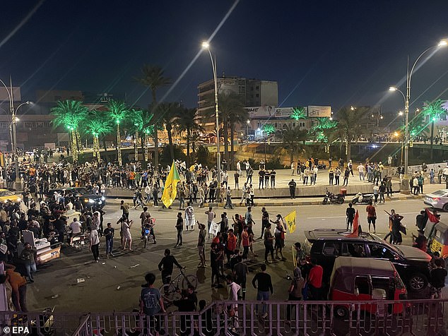 Protesters in Tahrir Square in Baghdad, Iraq, last night