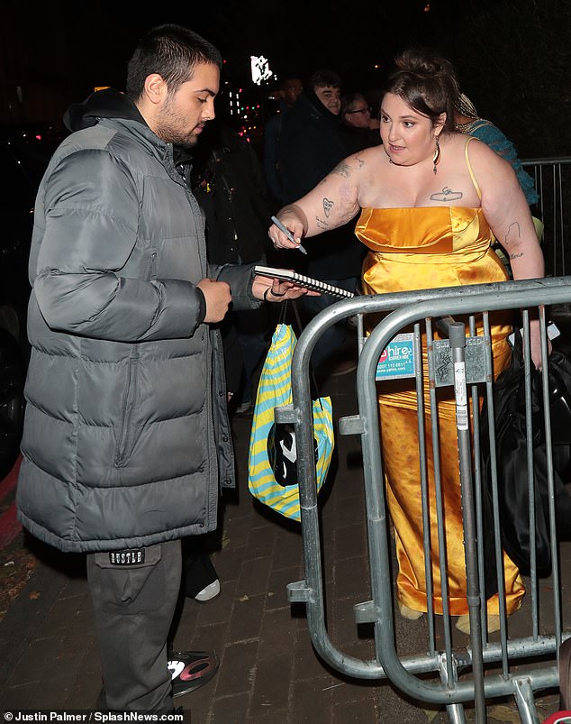 Meet and greet: Lena looked in great spirits as she left the venue after the inspiring and exciting ceremony and signed autographs for fans