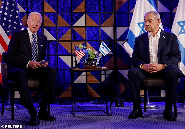 'Ehh, I'm not going to get into it.  I'll wait until later.  It takes too much time,” President Joe Biden (left) said Wednesday at his opening meeting in Tel Aviv alongside Israeli Prime Minister Benjamin Netanyahu (right), trashing a quote from Secretary of State Antony Blinken.