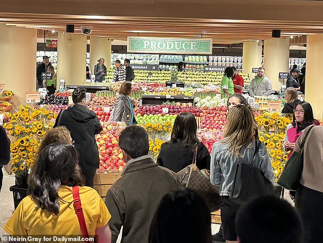 An assortment of fruits, vegetables, fish and meats were for sale in the lower basement at the rear of the new Wegmans store