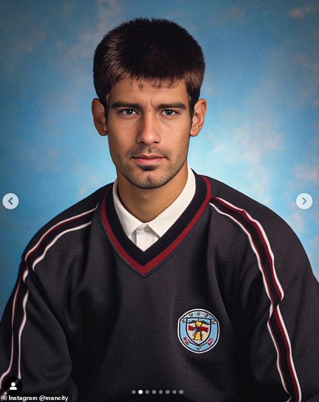 Should that be a Manchester City badge on Pep Guardiola's jersey?