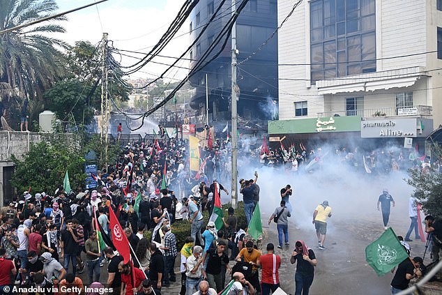 Security forces used tear gas to clear pro-Palestinian and Lebanese demonstrators demonstrating outside the US embassy in Beirut, Lebanon, after Iran-backed Hezbollah demanded a day of protests over Tuesday's hospital bombings in Gaza