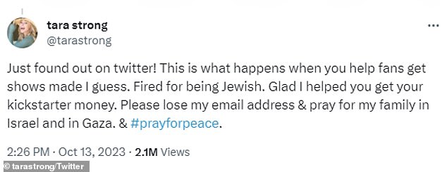 Strong said she was 'fired for being Jewish' in response to Boxtown's statement announcing her removal and recasting of her role