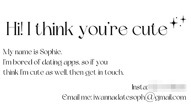 After Sophie designed and printed her dating card (pictured), all she had to do was find the courage to hand it out