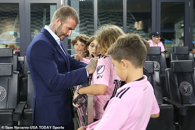 Miami co-owner David Beckham also joined in, signing shirts for young supporters