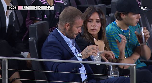 Beckham was watching the MLS match with his wife Victoria on Wednesday evening